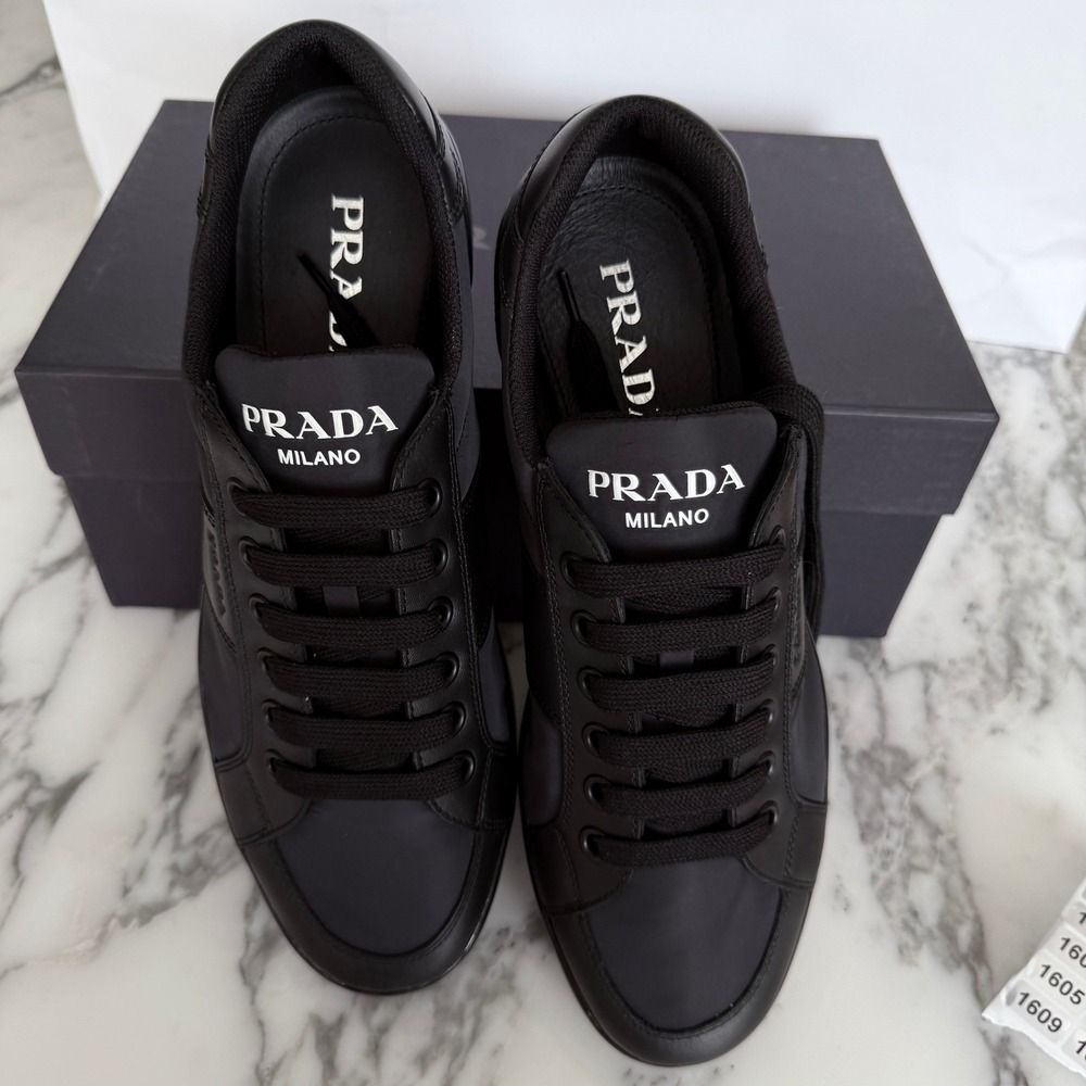 PRADA 2EG355 Blue Black Leather Re-Nylon Sneakers Shoes - NEW - US 10.5 UK 9.5 - Picture 11 of 15
